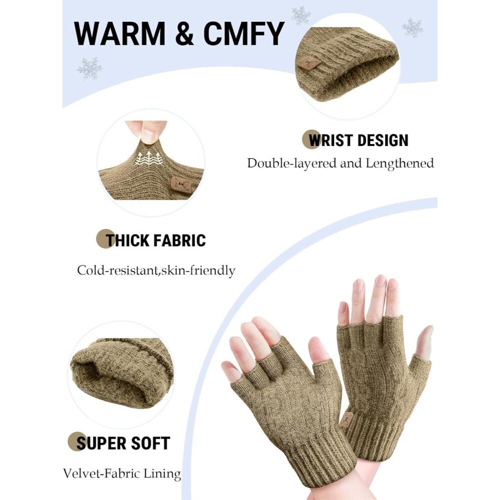 Fingerless Gloves Half Finger Winter Warm Knitted Gloves Working Running Biking - Picture 2 of 6